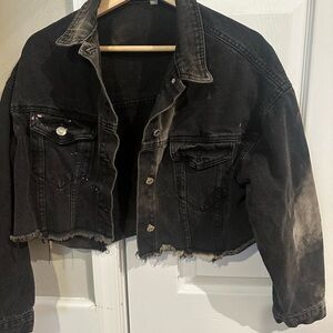 Black Denim Cropped acid washed Jacket